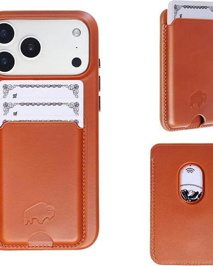 BLACKBROOK Leather Wallet for MagSafe, Duke Slim Full Grain Leather Card Holder, Holds up to 3 Cards, RFID Protection & Easy Access