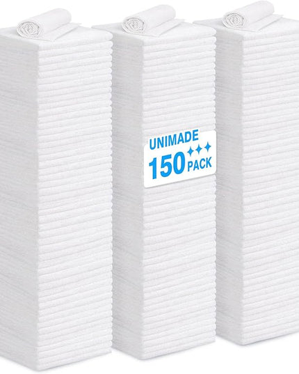 Shop Towels Rags, 150 Pack Reusable Shop Rags Bulk Microfiber Cleaning Cloth Lint Free Cleaning Towels for Car Kitchen Automotive Bar Mechanic Restaurant Garage, 11.5"x 11.5", White