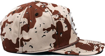 Nuthin Fancy CO Rambler Camo Snapback Hat, 6-Panel with Logo Patch, Pre-Curved Bill and Adjustable Plastic Snap, Desert