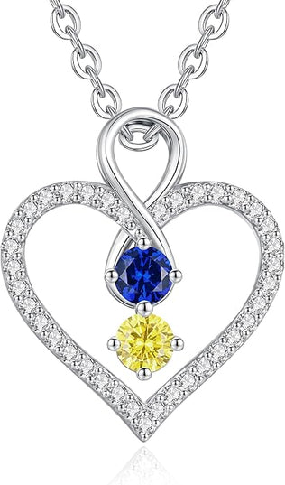 LOUISA SECRET Infinity Double Birthstone Necklace, 925 Sterling Silver Tiny Pendant Heart Necklace for Women Wife Her, Best Jewelry Gift Heart Jewelry Meaningful Gift for Valentine's Day, Christmas, Birthday Anniversary