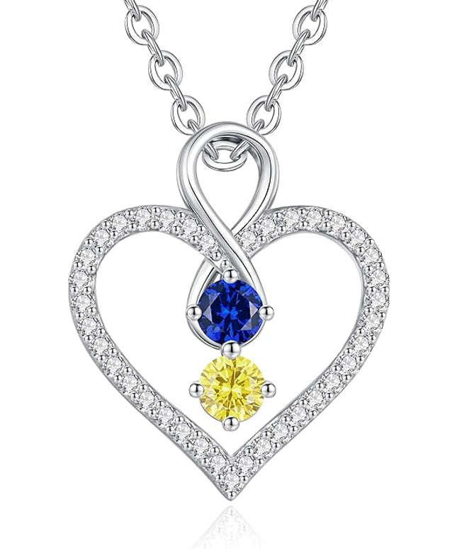 LOUISA SECRET Infinity Double Birthstone Necklace, 925 Sterling Silver Tiny Pendant Heart Necklace for Women Wife Her, Best Jewelry Gift Heart Jewelry Meaningful Gift for Valentine's Day, Christmas, Birthday Anniversary