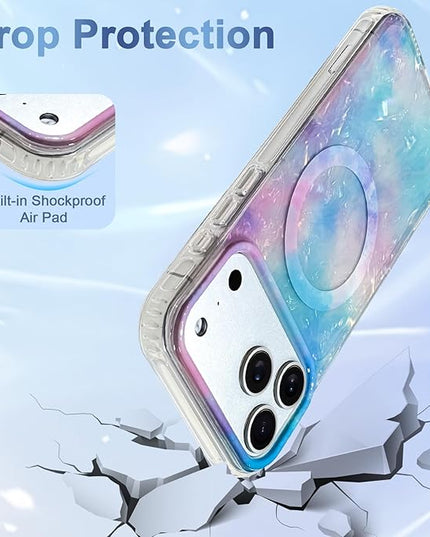 Cute Case for iPhone 17 Pro Case for Women Girls [Compatible with Magsafe] with Translucent Pearl Pattern Design, Aesthetic Girly Magnetic Protective Phone Cover, Blue