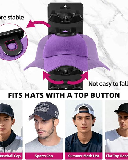 Flizubat Spring Clip Hat Organizer for Baseball Caps – 2 Pack, Wall Hat Rack for Door & Closet – Keeps 20 Hats Tidy in Garage, Dorm, Man Cave – Multi-Layer Cap Storage (Adhesive or Screws)
