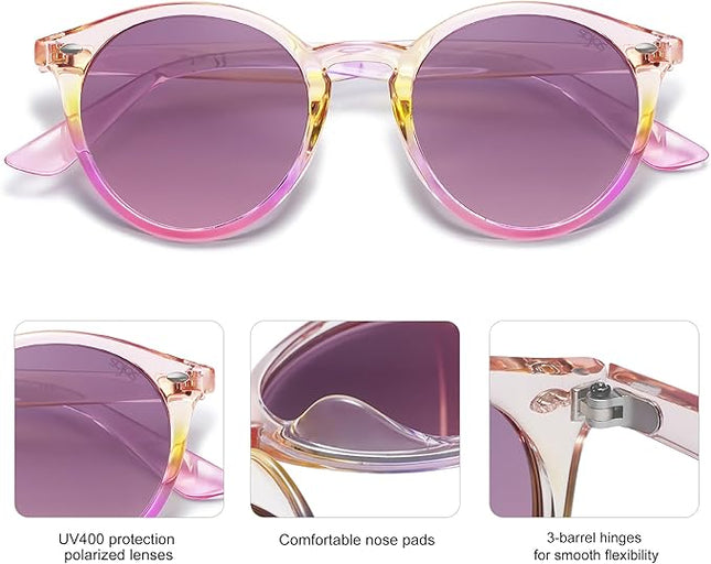 SOJOS Retro Round Polarized Sunglasses for Women Men Classic Vintage Sunnies SJ2069