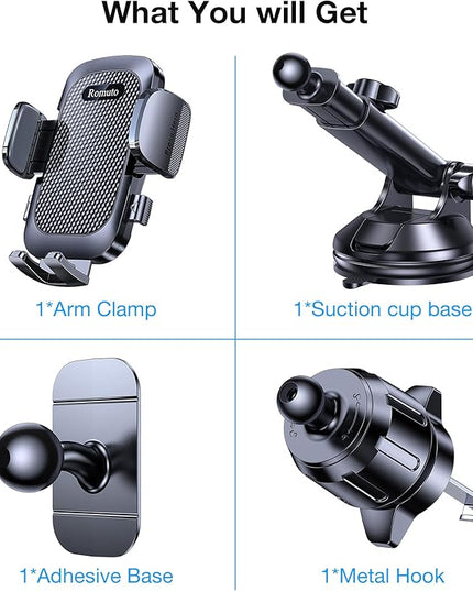 Romuto Car Phone Holder Mount【Super Suction】 Cell Phone Mount Phone Holders for Your Car Accessories for Women Men Dashboard/Windshield/Vent/Wall Shower Mounts Truck Stand for iPhone Samsung