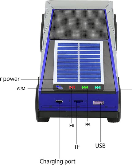 Solar-Powered car-Shaped Bluetooth Speaker, Portable Wireless Stereo, high-Definition Sound Quality, TWS Dual-Ear Pairing, Truck-Shaped Speaker, Suitable for Home, Office and Gift (Blue)