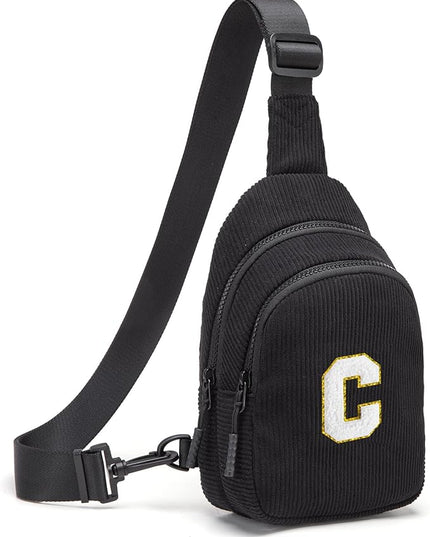 Viverte Small Corduroy Sling Bag Initial Crossbody Bag Fanny Pack for Girls Personalized Birthday Gifts for Teen Girls Gifts