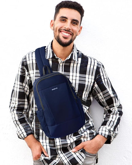 ECOHUB Anti-Theft Crossbody Bag Men Women, RFID Blocking Lightweight Sling Backpack Eco-Friendly with 9 Pockets Sturdy SBS Zippers Water Resistant for Travel Work Hiking Outdoor, Blue