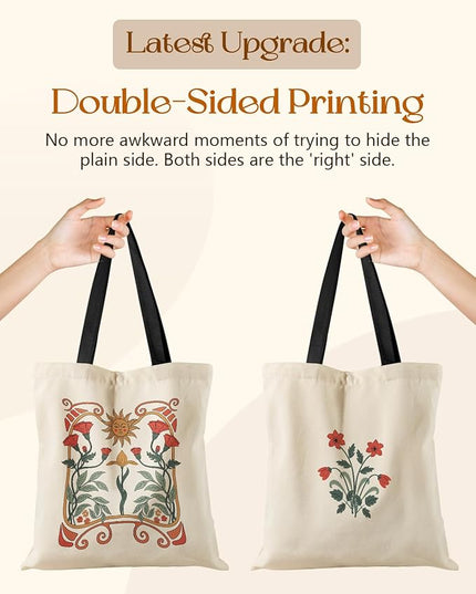 Aesthetic Tote Bag for Girls - with Magnetic Buckle and Zipper Inner Pocket for Women Lady Canvas Cotton Tote Bag