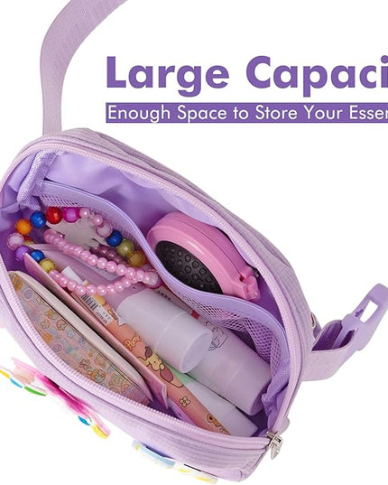 Cute Diy Pink Waist Fanny Pack for Girls, Crossbody Bag Purse Belt Bag,Dance Recital Birthday Gifts for 3 4 5 6 7 8 9 10 11 12 Year Old Kids.(916Purple)