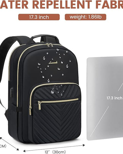 LOVEVOOK Laptop Backpack for Women 17.3 inch,Cute Womens Travel Backpack Purse,Professional Computer Bag,Waterproof Work Business College Teacher Bags Carry on Backpack with USB Port,Black