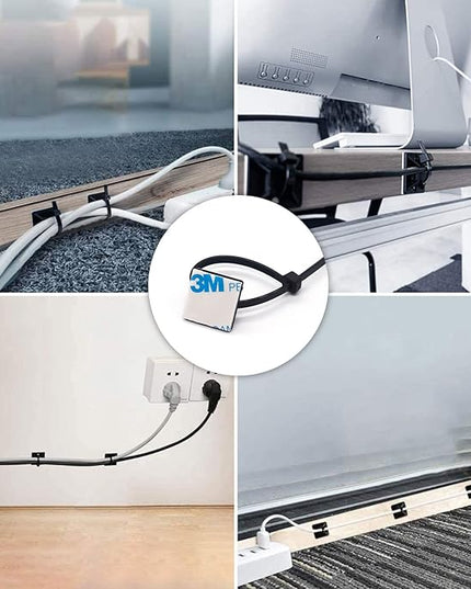 50 Set Cable Zip Tie Self Adhesive Mounts Kit with 6" Zip Ties, 3/4" Wire Holders Squares, Screws - Sticky Wire Fasteners Cable Clips Management Anchors Organizer