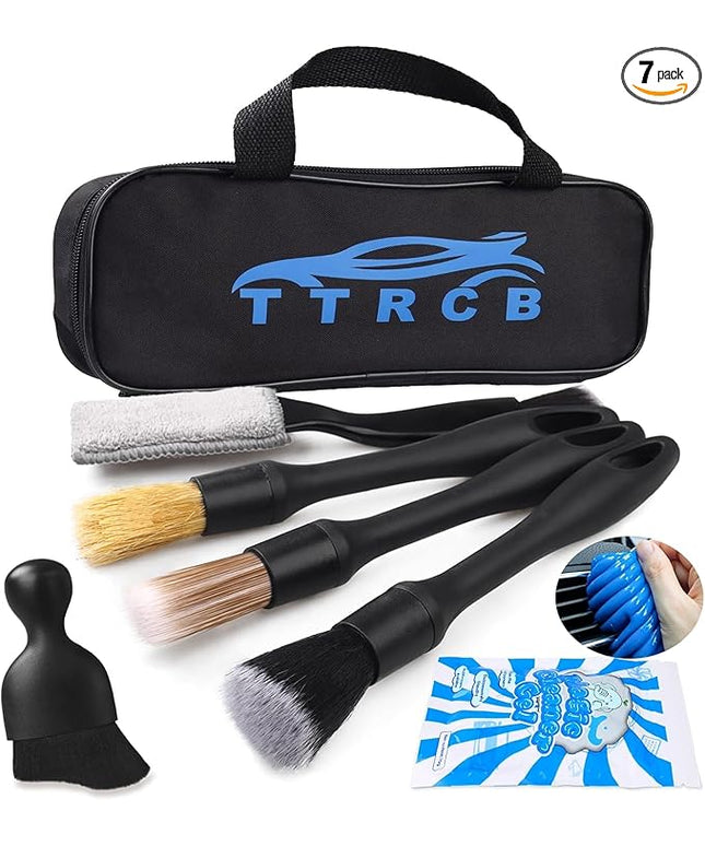 7PCS Car Detailing Brush Set, Ultra Soft Boars Hair Car Interior Detailing Brushes, Car Interior Detailing Kit, Car Cleaning Gel Supplies Kit, Car Dust Brush, Car Accessories for Truck, Suv, Interior
