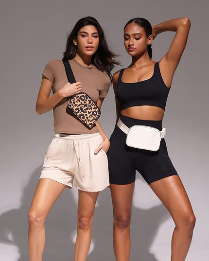 YOSHUYUKI Fanny Pack Cross Body Small Crossbody Bags for Women Men Trendy Nylon Waterproof Mini Purse Travel Running Belt Bag Lulu Dupes Bum Hip Chest Waist Pack Side Bag Must Have Leopard