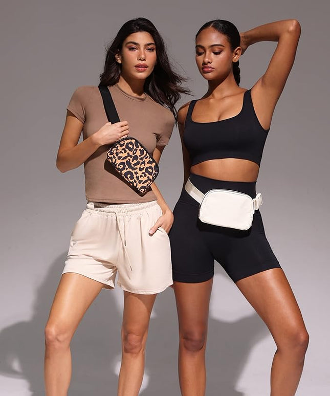 YOSHUYUKI Fanny Pack Cross Body Small Crossbody Bags for Women Men Trendy Nylon Waterproof Mini Purse Travel Running Belt Bag Lulu Dupes Bum Hip Chest Waist Pack Side Bag Must Have Leopard