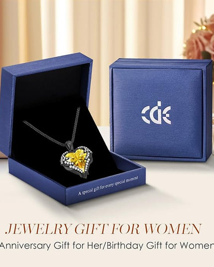 CDE Christmas Gifts for Women Angel Wings Necklace for Women with Birthstone, Love Heart Silver Tone/Gold Tone Pendant, Ideal Anniversary or Birthday Jewelry Gifts for Wife Girlfriend Her