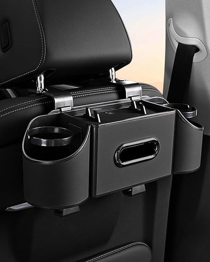 Back Seat Car Organizer,4 in 1 Multifunctional Car Back Seat Storage Box with Drink Cup Holder Tissue Box, for Hold Phone,Snacks, Drinks, Handbag-Black-2Packs