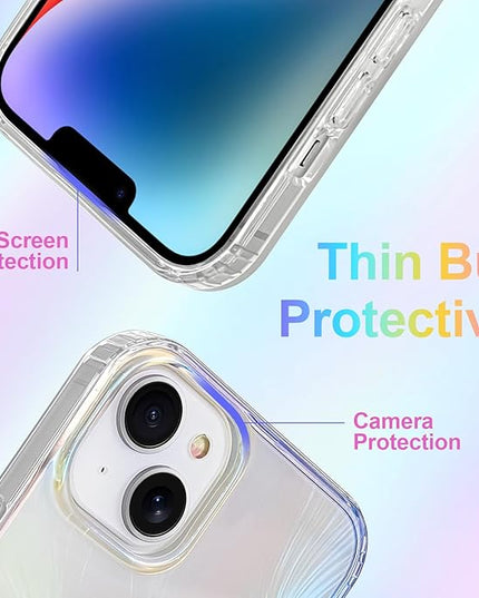 Glitter Case for iPhone 14 & 13 Case for Women Girls [ Compatible with Magsafe ] Clear Cute Aesthetic Girly Iridescent Feather Sparkly Bling Magnetic Phone Cover, Blue & Pink