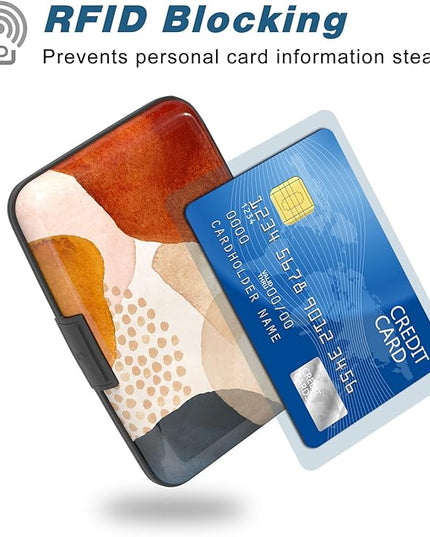 Atufsuat Credit Card Holder, Mini Aluminum Card Wallet RFID Blocking Slim Metal Hard Card Case for Women Men, Abstract Marble