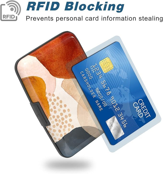 Atufsuat Credit Card Holder, Mini Aluminum Card Wallet RFID Blocking Slim Metal Hard Card Case for Women Men, Abstract Marble