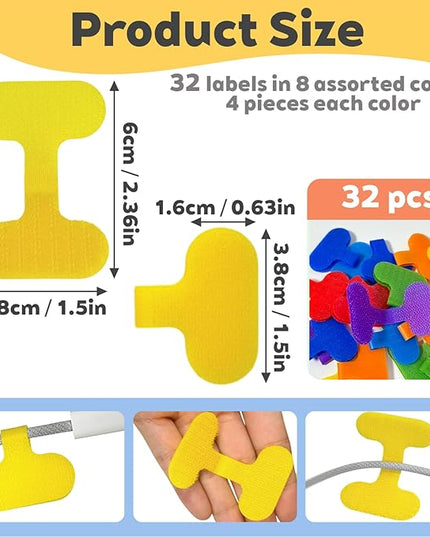 32 Pcs Multi Color Durable Cable Lables with Writable Surface,Waterproof Wire Labels for Electronics Organization,Computer&Industrial Cable Management,1.5" x 0.63"Cord Tags(8 Colors)