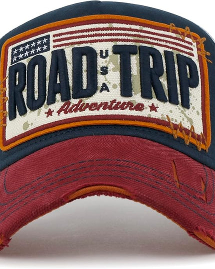 ililily Premium Road Trip Vintage Distressed Snapback Trucker Hat Baseball Cap