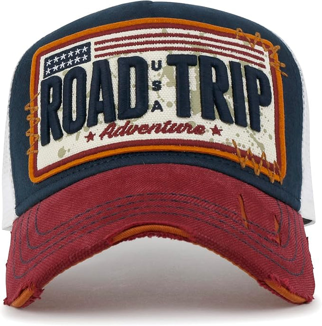 ililily Premium Road Trip Vintage Distressed Snapback Trucker Hat Baseball Cap
