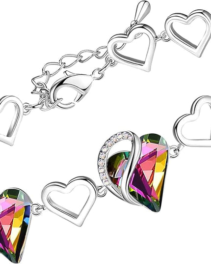 Leafael Infinity Love Heart Link Bracelets, Birthstone or Healing Stone Crystal Bracelet for Women, Silver Tone Jewelry Gifts for Her, 7-inch Chain and 2-inch Extender