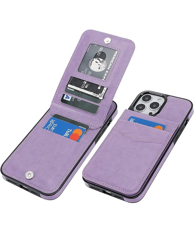 KIHUWEY Compatible with iPhone 13 Pro Max Case Wallet with Credit Card Holder, Premium Leather Magnetic Clasp Kickstand Heavy Duty Protective Cover for iPhone 13 Pro Max 6.7 Inch(Purple)