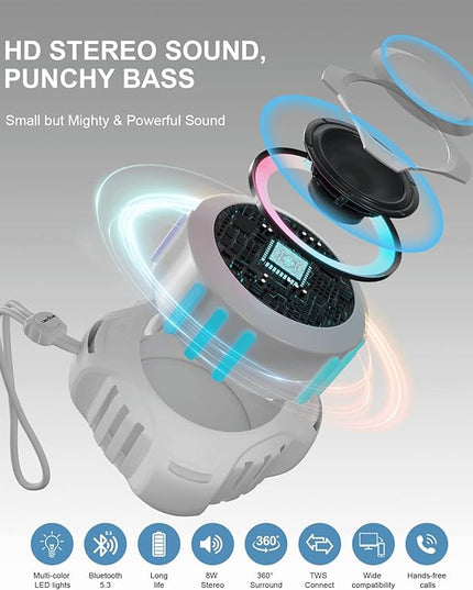 comiso Shower Bluetooth Speaker, IPX7 Waterproof Speaker with Multiple Light, Floating, Wireless Speakers with Punchy Bass and Loud HD Sound 2000mAh for Travel Beach Shower, Gift for Men, Women