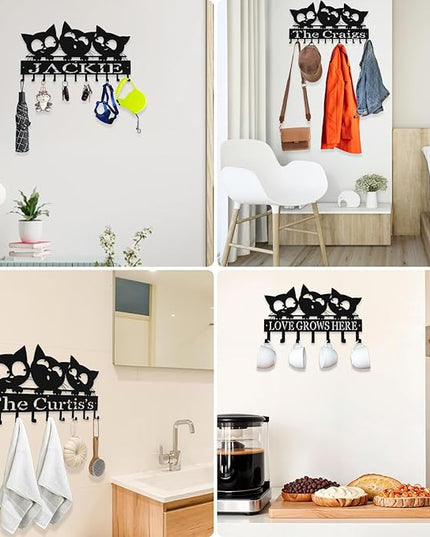 Hppybiry Personalized Metal Key Rack Hooks, Key Holder Wall Mounted Key Hooks, Cat Theme Wall Decoration Hooks, Key Hanger Organizer for Living Room, Entryway, Bathroom, Office Decor