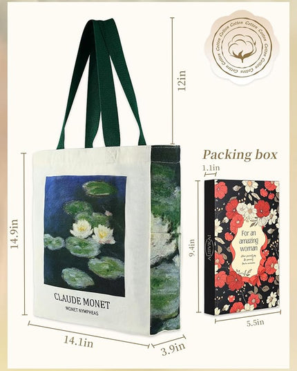 AUSVKAI Cute Canvas Tote Bag for Women, Reusable Designer Bags with Handles Pockets&Snaps for College Beach Everyday Grocery