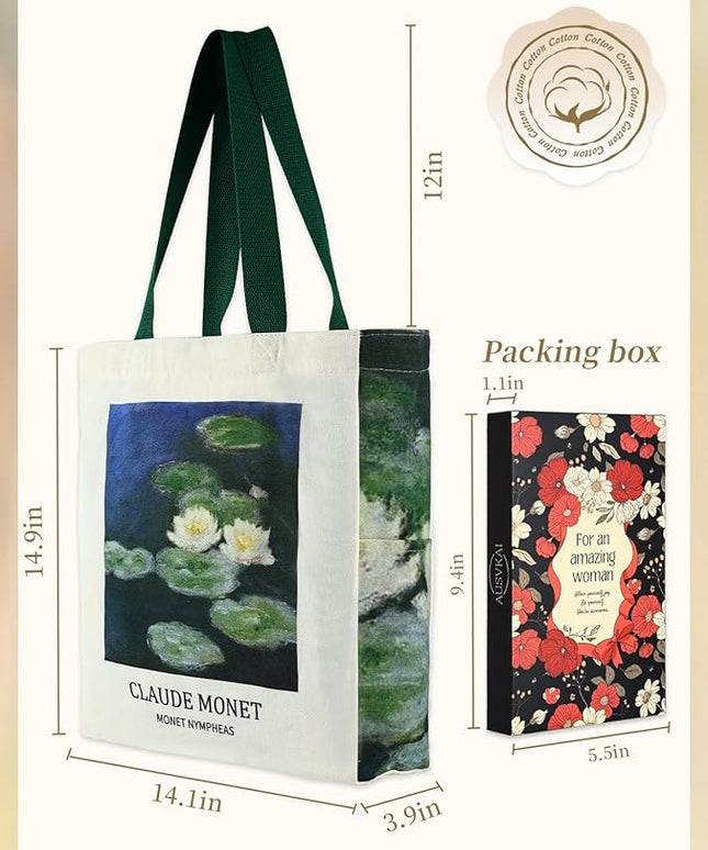 AUSVKAI Cute Canvas Tote Bag for Women, Reusable Designer Bags with Handles Pockets&Snaps for College Beach Everyday Grocery