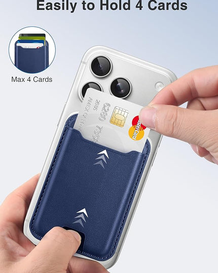 TopMade for Magsafe Wallet, Strongest Magnetic Card Holder for iPhone 17, iPhone 16/15/14/13/12 Series, Leather Magnetic Phone Wallet with Powerful Magnet, RFID Blocking, Fit 4 Cards, Dark Blue