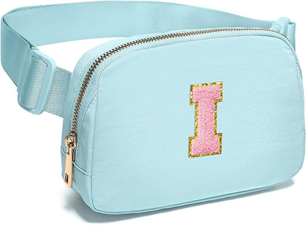 Gitus Gifts for 7 8 9 10 11 Year Old Girls Belt Bag Fanny Pack Crossbody Bags with Initial Letter Patch Birthday Gifts for Daughter Sister Friends Teen girls (Icing Blue-I)
