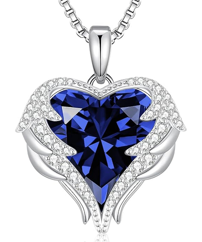 CDE Christmas Gifts for Women Angel Wings Necklace for Women with Birthstone, Love Heart Silver Tone/Gold Tone Pendant, Ideal Anniversary or Birthday Jewelry Gifts for Wife Girlfriend Her
