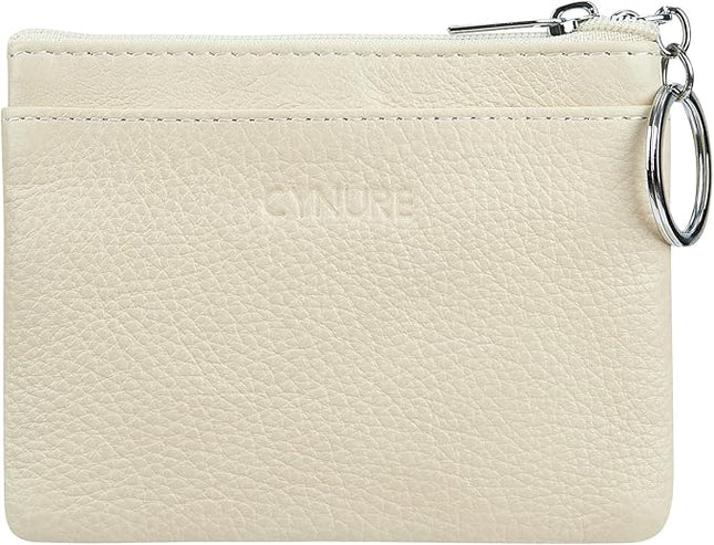Women's Genuine Leather Coin Purse Mini Pouch Change Wallet with Keychain