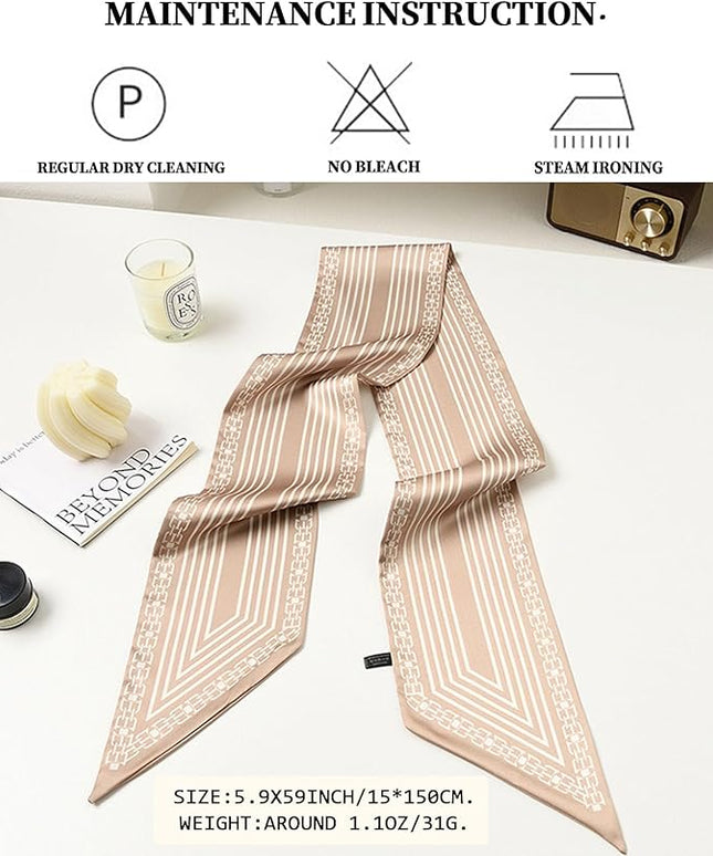 Head Scarf Purse Handle Neck Satin Hair Scarfs For Bag Lightweight Silky Long Thin Women's Fashion Scarves 59 * 5.9”