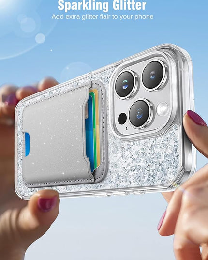 TopMade for Magsafe Wallet, Sparkle Magnetic Card Holder for iPhone 17, iPhone 16/15/14/13/12 Series, Leather Magnetic Phone Wallet with Powerful Magnet, RFID Blocking, Fit 4 Cards, Glitter Gray