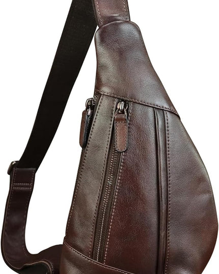 LRTO Genuine Leather Sling Bag for Men and Women Vintage Real Leather Crossbody Chest Bags Backpack Purse for Travel Hiking
