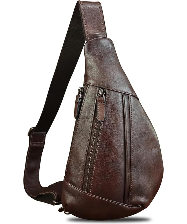 LRTO Genuine Leather Sling Bag for Men and Women Vintage Real Leather Crossbody Chest Bags Backpack Purse for Travel Hiking