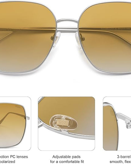 SOJOS Trendy Oversized Square Metal Frame Sunglasses for Women Men Retro Big Flat Lens UV Protection Sunglasses SJ1146