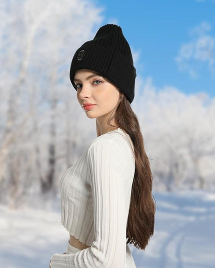 Qsocksy Heated Hat Rechargeable Beanie with Fast Heating, Polyester Thermal Lined Unisex Winter Cap for Outdoor Activities