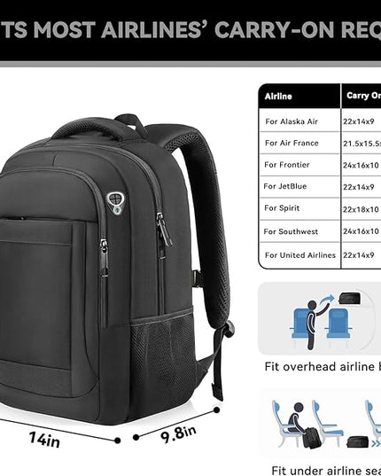 Extra Large Travel Laptop Backpack, 18.4 Inch Laptop Backpack Airline Approved, Business Anti Theft Sturdy Work Computer College High School Backpack Bag Fits 18 Inch Notebook for Men Women, Black