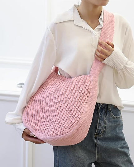 ENBEI Women's Crochet Tote Bag Knit Shoulder bag,Aesthetic Bag,Cute Eco-Friendly Tote for Travel,Daily Use,Gift Box Packaging