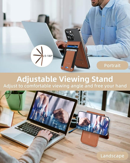 HiWe for MagSafe Wallet Stand with Find My, Anti-Lost Strongest Magnetic Wallet for iPhone 17/16/15/14/13/12 Series, 9 Cards Holder, Leather RFID, Brown