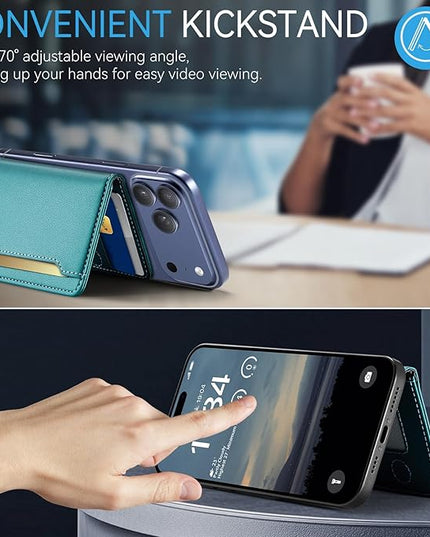 Vinich for MagSafe Wallet Magnetic RFID Blocking Card Holder Compatible with MagSafe Phones and Cases, Strong Magnet Minimalist Phone Wallet for iPhone 17/16/15/14/13/12/Pro/Max/Plus, Bluish Green