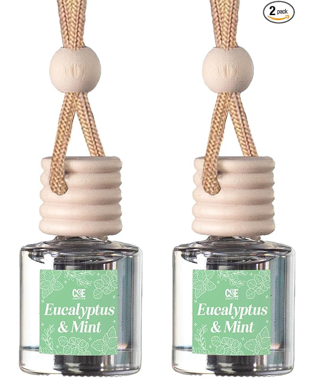 C&E Craft Co Hanging Car Air Freshener Diffuser 2 Pack, Long Lasting Fragrance Oil Car Freshener, Glass Bottle Auto Air Freshener, Made in USA (Eucalyptus & Mint)