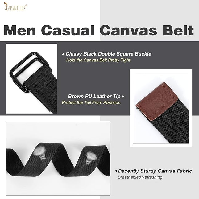 JASGOOD Men Canvas Belt Web Fabric Casual Belt with Black Double D-ring 1 1/2" Wide Set of 2