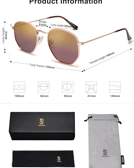 SOJOS Square Polarized Sunglasses for Women Men Small Hexagonal Polygon Shades SJ1072